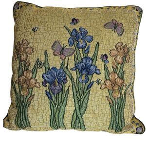 Floral Tapestry Throw Pillow Iris Butterflies Bees